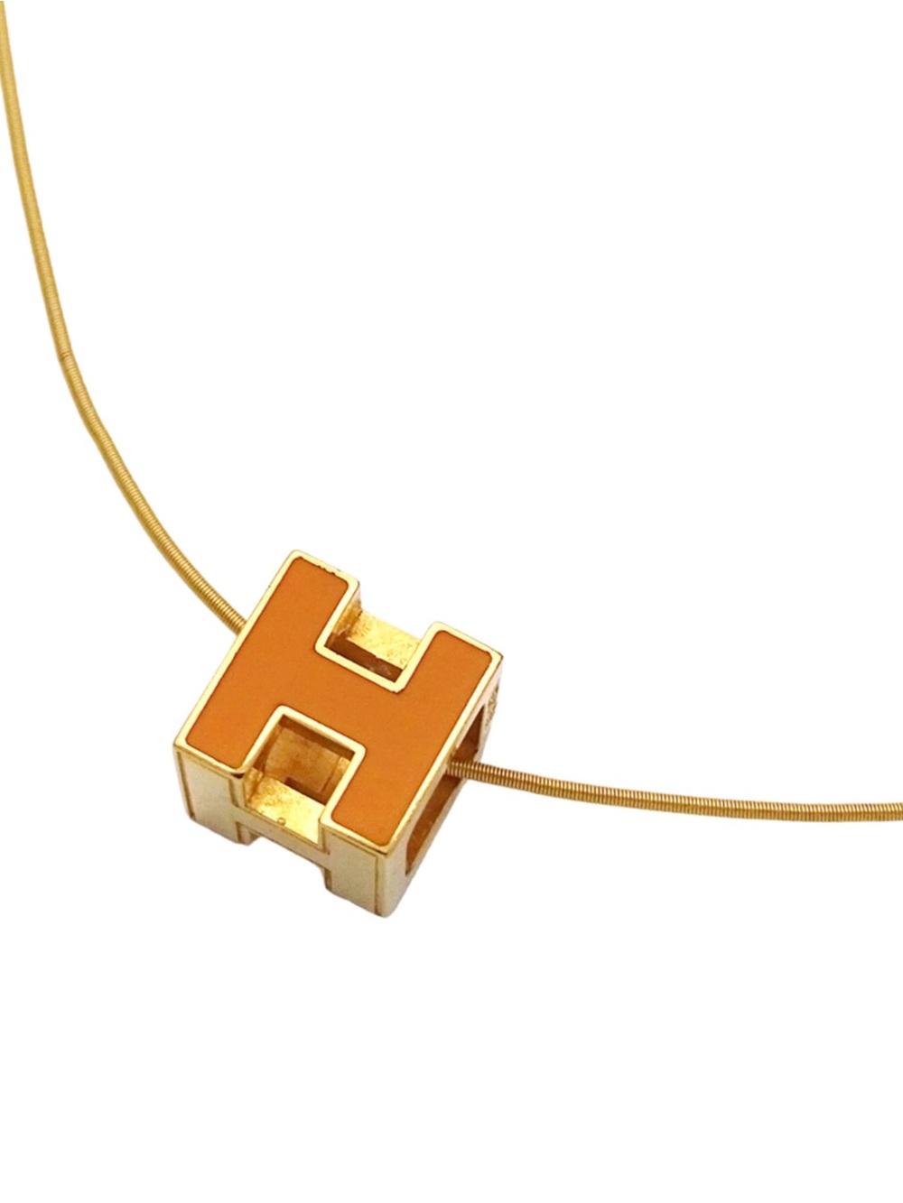 Hermes Necklace Cage d'H H Cube Metal Orange Gold Pendant